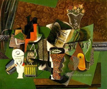  cubism - Playing cards glasses rum bottle Vive la France 1914 cubism Pablo Picasso
